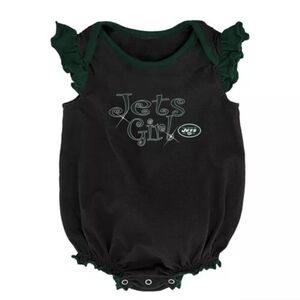 NFL Girl's Infant Green/Black New York Jets Ruffle Sleeve Onesie Size 3-6 months